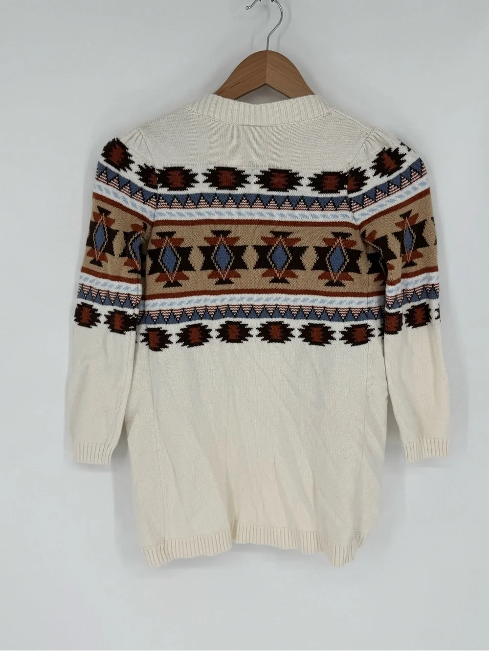 Gymboree Girls Size 8 Open Cardigan Sweater Aztec Design Brown/White/Tan H6